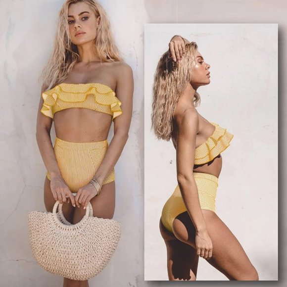 TUTORUTOR Double Flounce Bandeau High Waist Bikini NEW!! - Picture 1 of 13